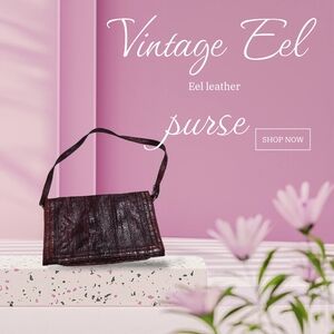 Vintage Eel Leather Purse - Brown-wine Color Pre-owned